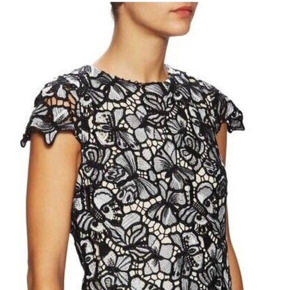 Alice + Olivia Butterfly and Flower Black Lace Top, Size Small - Picture 2 of 14